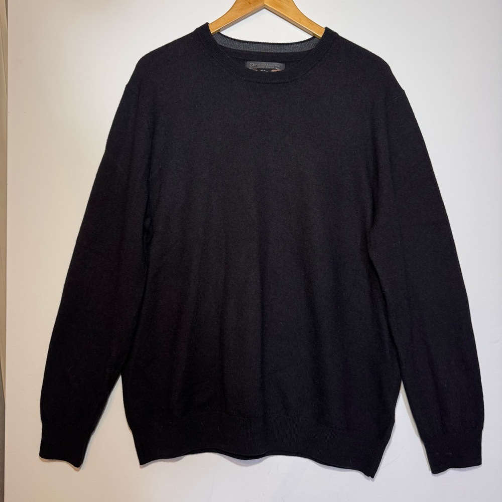 CHRISTIAN LACROIX Men’s 100% Extra Fine Merino Wool Crew Neck Sweater BLACK / XL